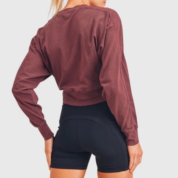 MONO B SUNDAY LONG SLEEVE SUPIMA CROP TOP BURGUNDY SIZE LARGE - Picture 5 of 5